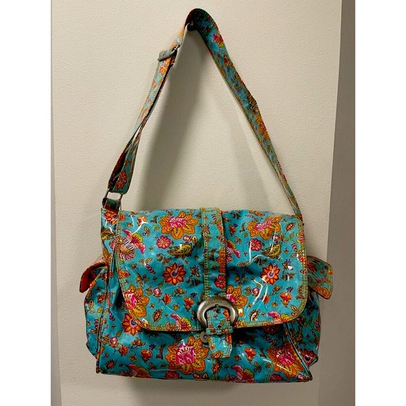 Kalencom Handbags - Kalencom Laminated Diaper Buckle Bag Turquoise Pink‎ Gypsy Wildflower